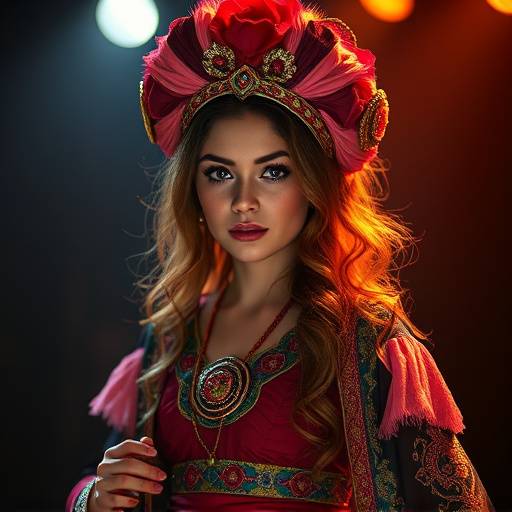 Actrice in kleurrijk kostuum