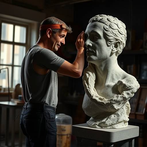 Beeldhouwer met een artistieke expressie in een atelier