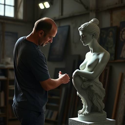 Beeldhouwer met een artistieke expressie in een atelier