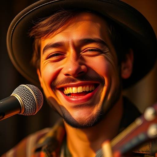 Portret van een tevreden muzikant