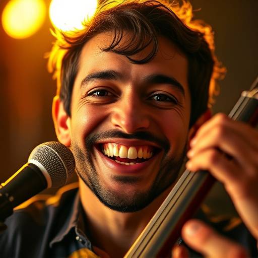 Portret van een tevreden muzikant